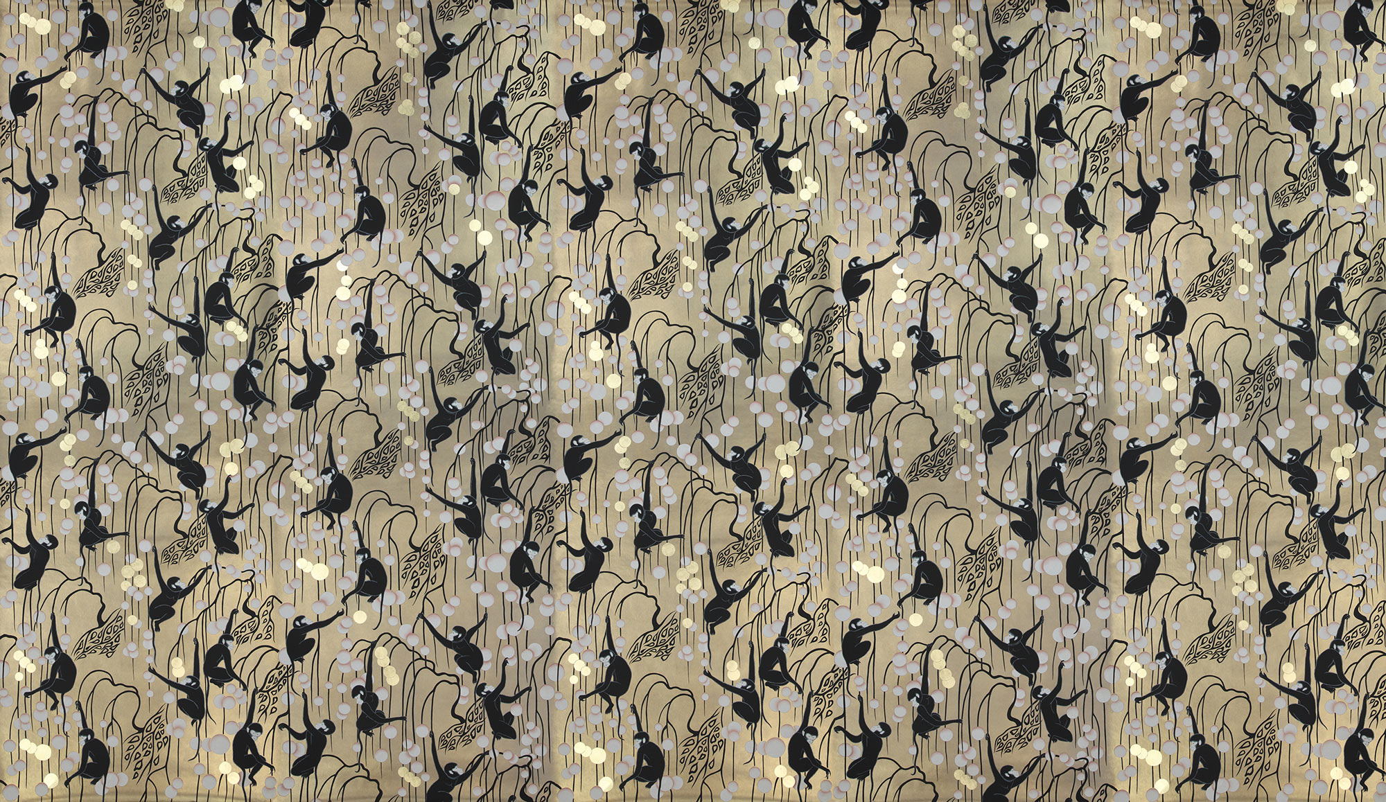 Обои ручная роспись Deco Monkeys Special Colourway on Brushed Gold gilded paper Обои ручная роспись Deco Monkeys Special Colourway on Brushed Gold gilded paper - постер Loft-Concept в Перми