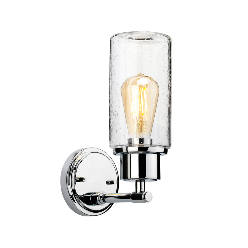 Бра с цилиндрическим прозрачным плафоном из стекла с пузырьками Elstead Lighting Хром Прозрачное Стекло в Перми | Loft Concept 