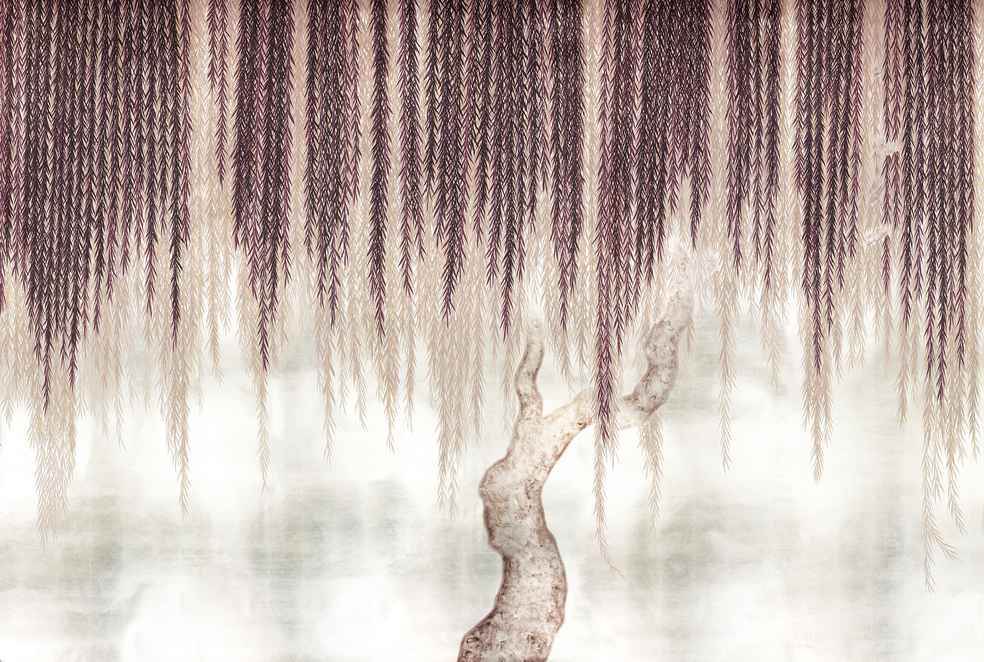 Обои ручная роспись Willow Boysenberry on White Metal gilded paper Обои ручная роспись Willow Boysenberry on White Metal gilded paper - постер Loft-Concept в Перми
