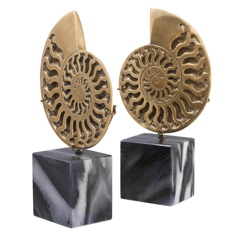 Статуэтки Eichholtz Object Ammonite Set of 2 Винтажная латунь Черный Мрамор Nero в Перми | Loft Concept 