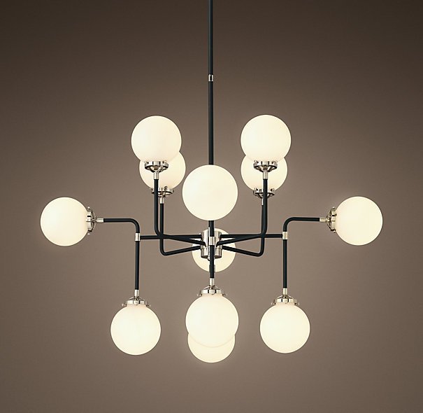 Люстра BISTRO GLOBE MILK  GLASS SILVER CHANDELIER 12 Черный Серебряный Белый в Перми | Loft Concept 