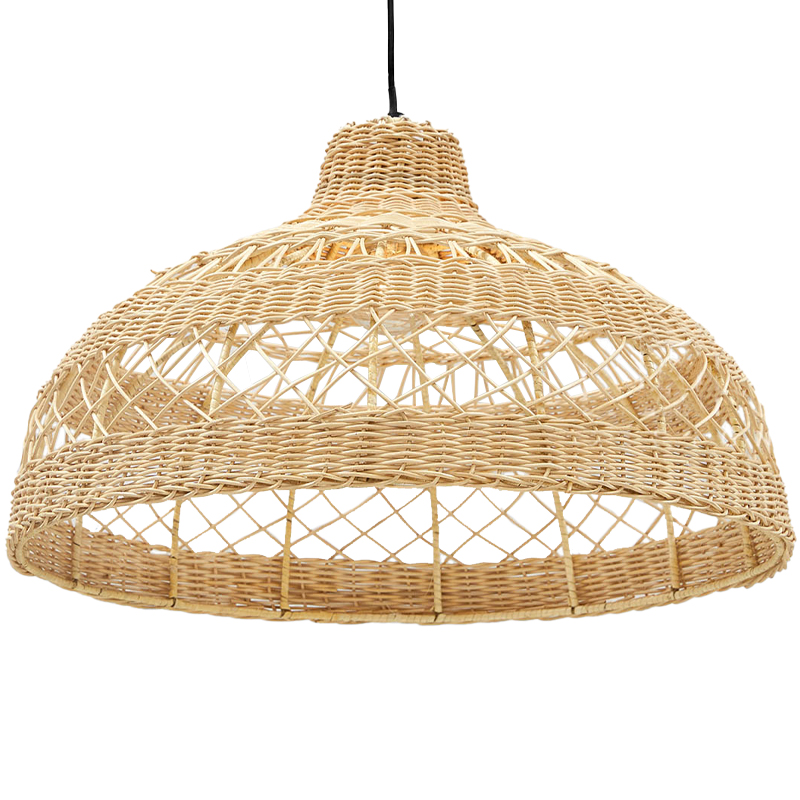 Подвесная люстра с плетеным абажуром Eman Wicker Chandelier Бежевый Черный в Перми | Loft Concept 