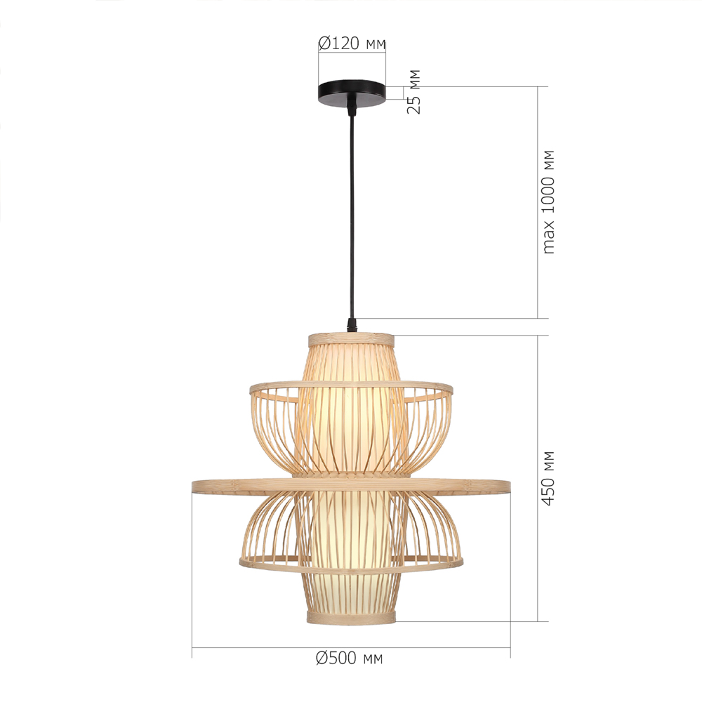 Подвесной светильник фигурный из деревянных прутьев с плафоном из натуральной ткани Light Inside the Cell в Перми