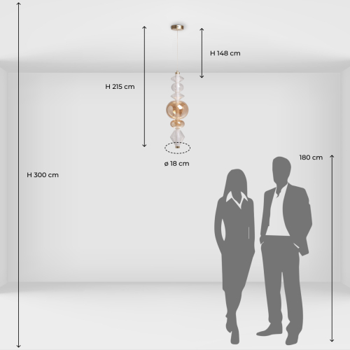 Подвесной светильник с вертикальной композицией из прозрачных и янтарных стеклянных шаров и ромбов Gabriel Scott Luna в Перми