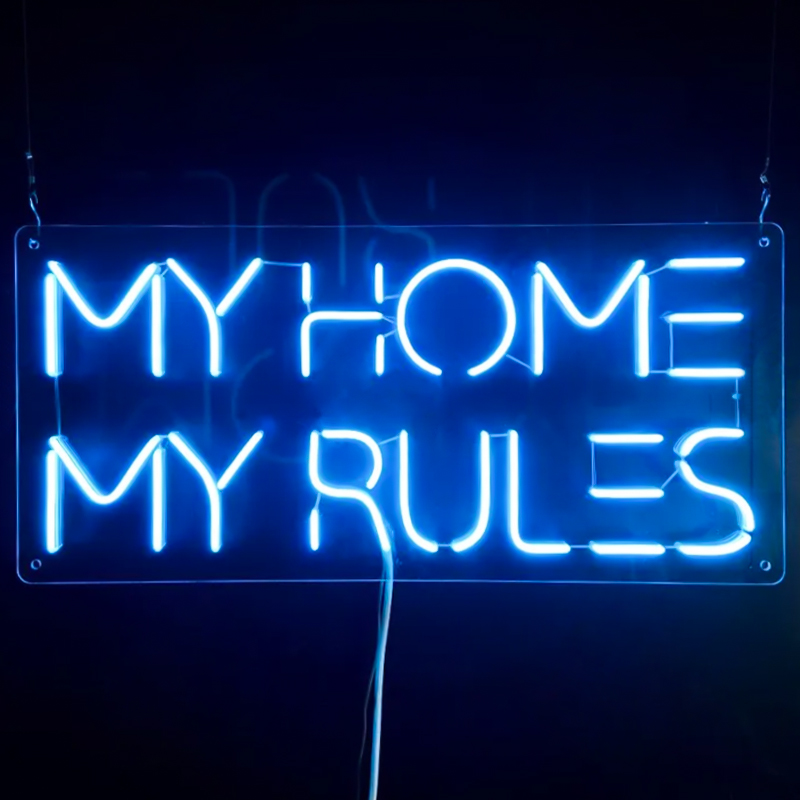 Неоновая настенная лампа My Home My Rules Neon Wall Lamp Синий Прозрачный в Перми | Loft Concept 