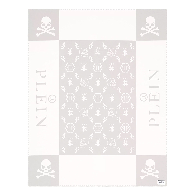 Плед Philipp Plein Plaid Cashmere Skull Grey Серый Белый в Перми | Loft Concept 