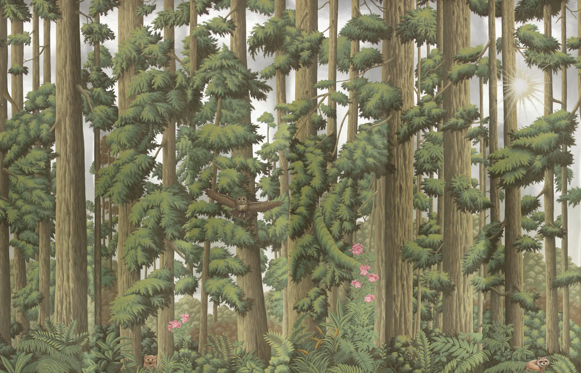 Обои ручная роспись Redwoods Sequoia on Sterling Silver gilded paper Обои ручная роспись Redwoods Sequoia on Sterling Silver gilded paper - постер Loft-Concept в Перми