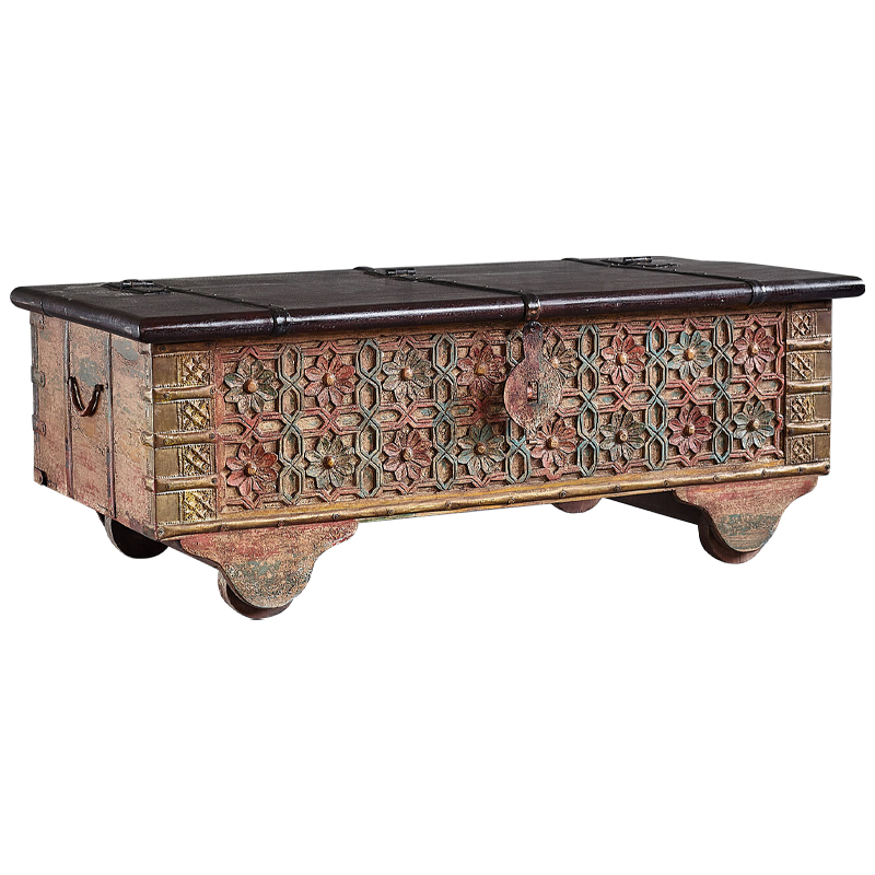 Сундук резной Chandra Carved Antique Chest Коричневый винтаж Зеленый шалфей Латунь в Перми | Loft Concept 