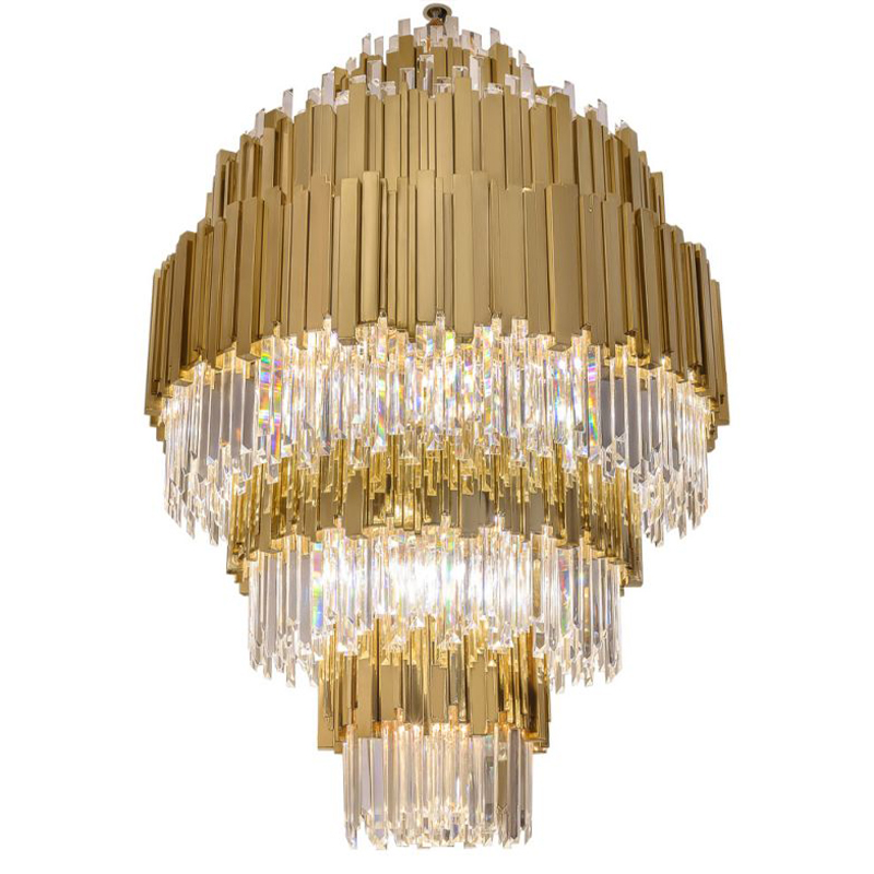 Большая многоярусная люстра Luxxu Modern Cascade Chandelier Gold Metal Glass 93 Прозрачное Стекло Золотой в Перми | Loft Concept 