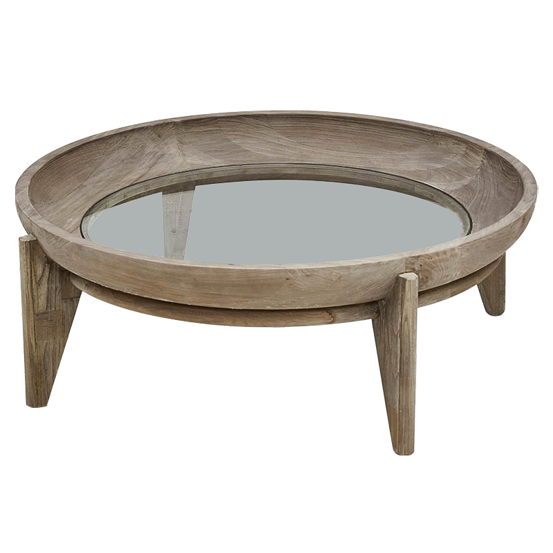 Круглый кофейный стол Imran Round Coffee Table Древесина Прозрачное Стекло в Перми | Loft Concept 