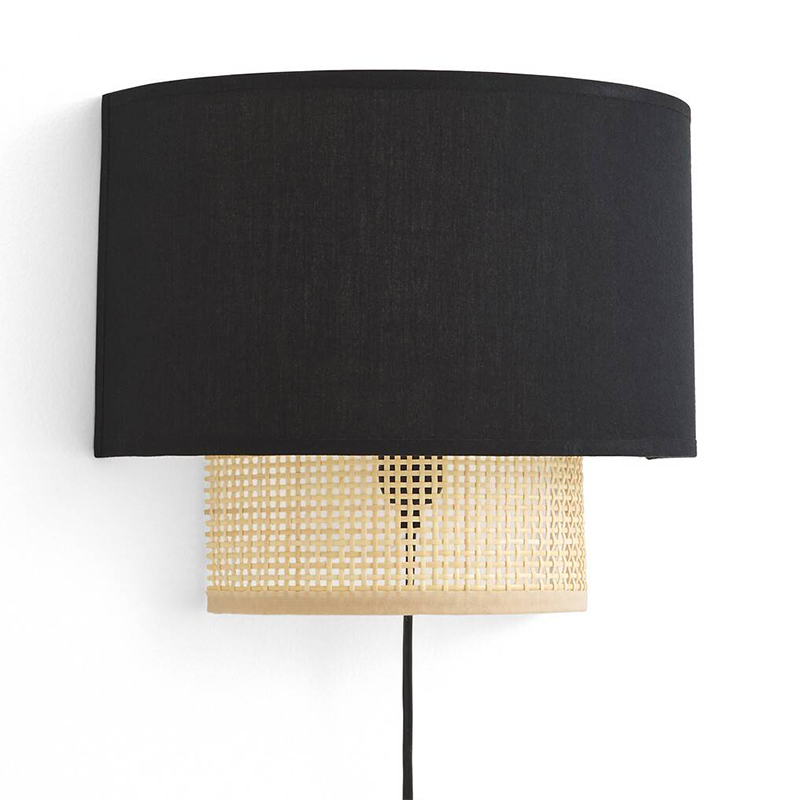 Бра Ottar Wicker Black lampshade Бежевый Черный в Перми | Loft Concept 