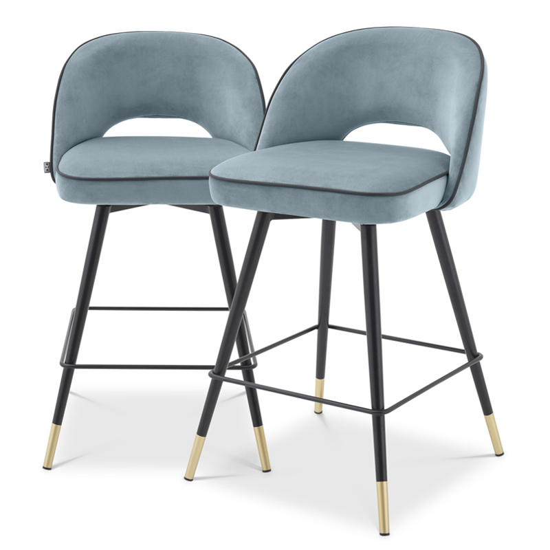 Комплект полубарных стульев Eichholtz Counter Stool Cliff set of 2 blue Голубой пастельный Черный Латунь в Перми | Loft Concept 