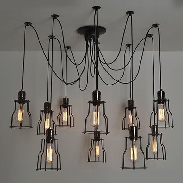 Люстра Loft Industrial 10 wire Cage Filament Pendant Бронза Черный матовый в Перми | Loft Concept 