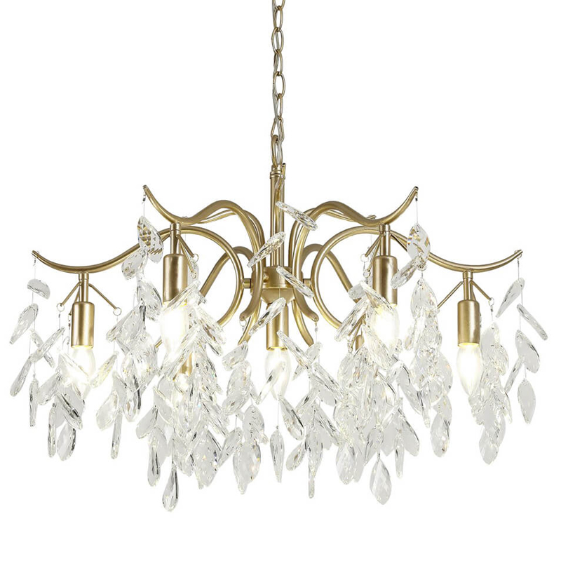 Люстра Hanging Crystal Leaves Chandelier 71 матовое золото Прозрачный (Transparent) в Перми | Loft Concept 