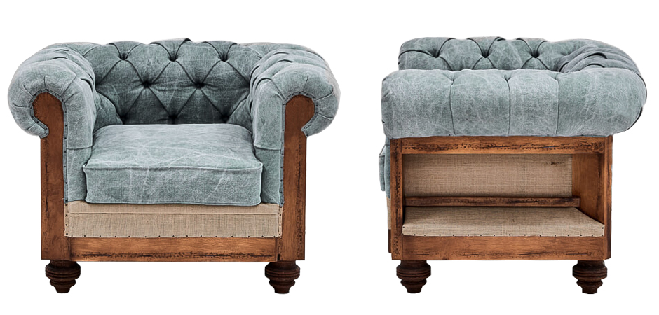 Кресло Deconstructed Chesterfield Armchair Gray Blue Кресло Deconstructed Chesterfield Armchair Gray Blue - Loft-Concept в Перми