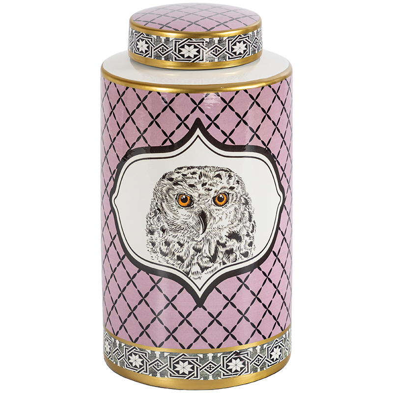 Ваза с крышкой Owl Collection Pink Vase Золотой Розовый Черно-белый в Перми | Loft Concept 