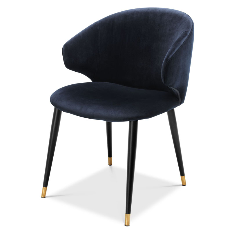 Стул Eichholtz DINING CHAIR VOLANTE blue Темно-синий Черный Золотой в Перми | Loft Concept 