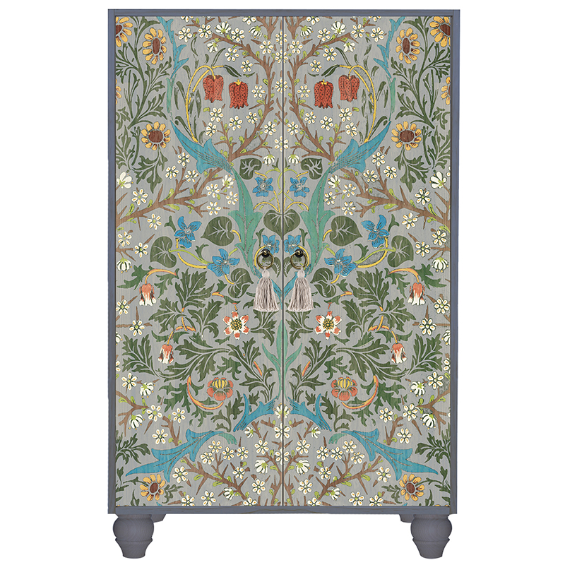 Шкаф с цветочным узором на дверцах Floral Print Cabinet Grey Серый Мульти в Перми | Loft Concept 