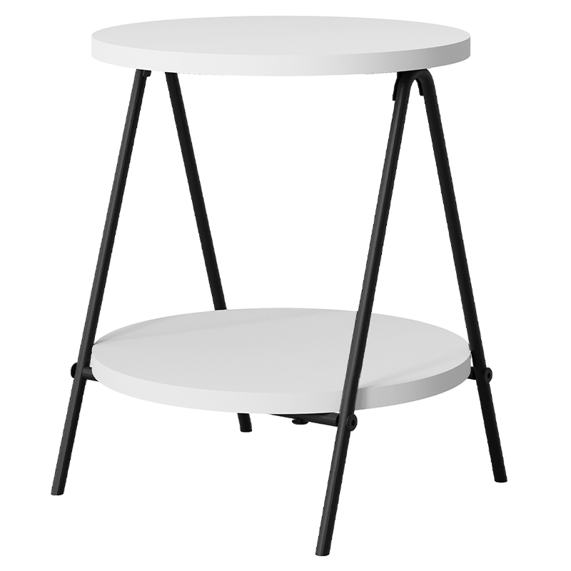 Стол приставной с 2-мя круглыми белыми столешницами ESSEL SIDE TABLE WHITE Белый Черный в Перми | Loft Concept 