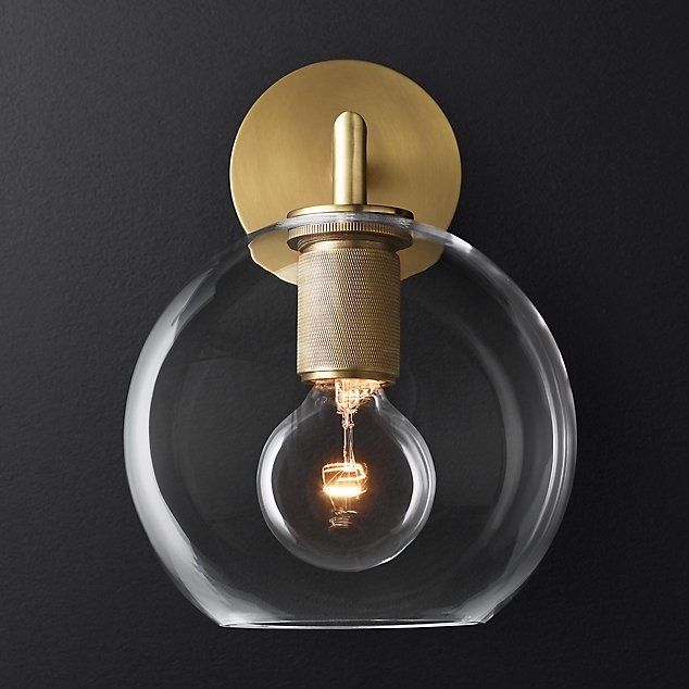 Бра RH Utilitaire Globe Shade Single Sconce Brass Латунь Прозрачное Стекло в Перми | Loft Concept 