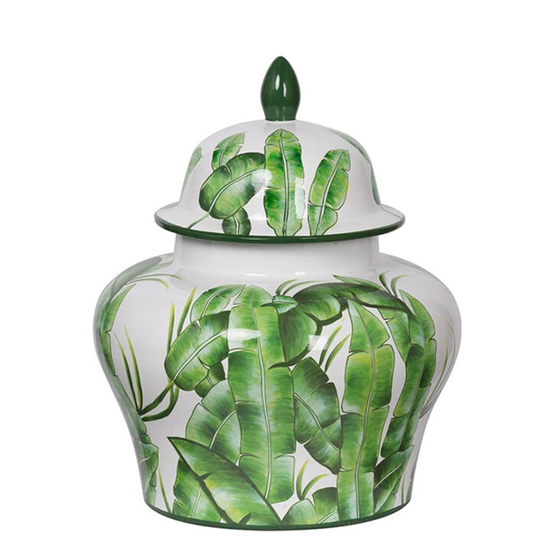 Ваза с зелёными листьями и крышкой Vase Green Leaves Белый Зеленый Ваза с зелёными листьями и крышкой Vase Green Leaves Белый Зеленый в Перми | Loft Concept