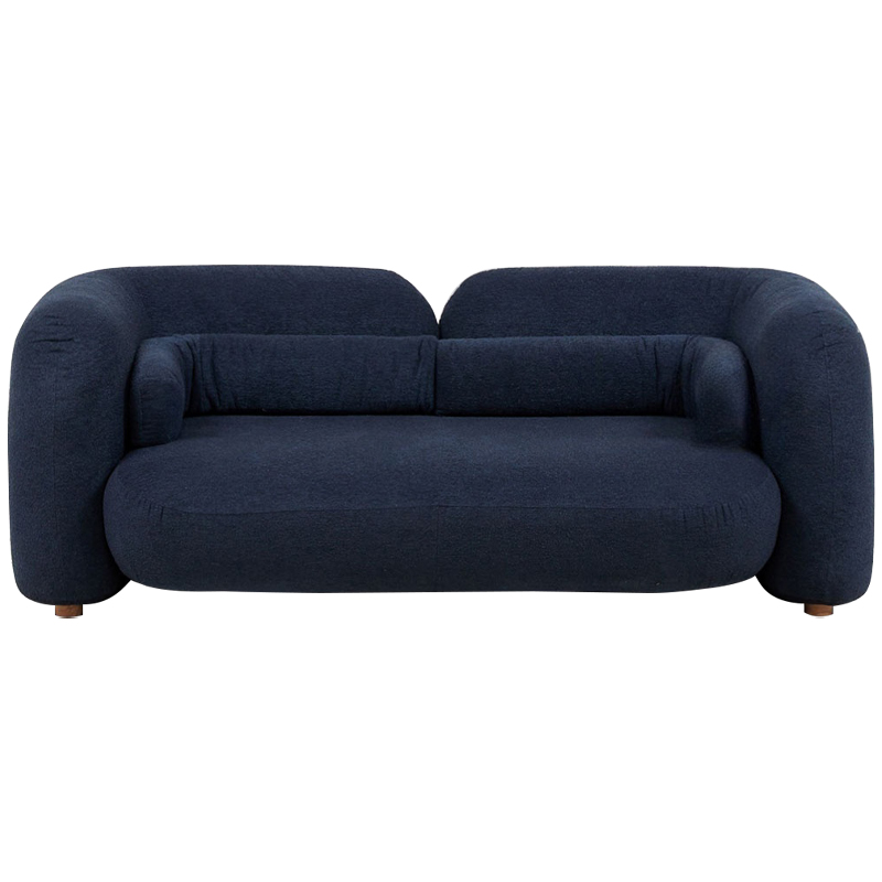 Дизайнерский двухместный диван с мягкими спинкой и подлокотниками синий Madelaine Sofa Blue Темно-синий Коричневый в Перми | Loft Concept 