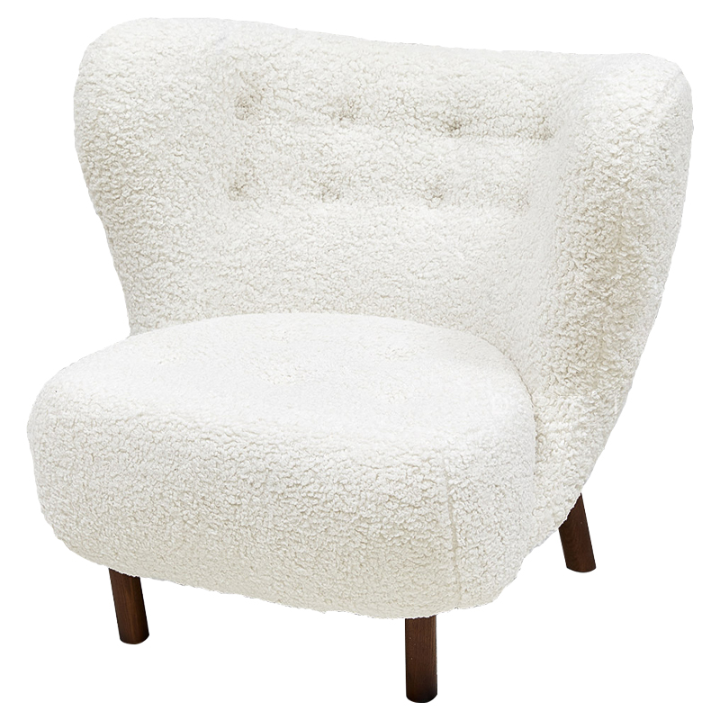 Дизайнерское кресло Boucle Neve White Armchair с обивкой букле и ножками из массива ясеня Белый Коричневый в Перми | Loft Concept 