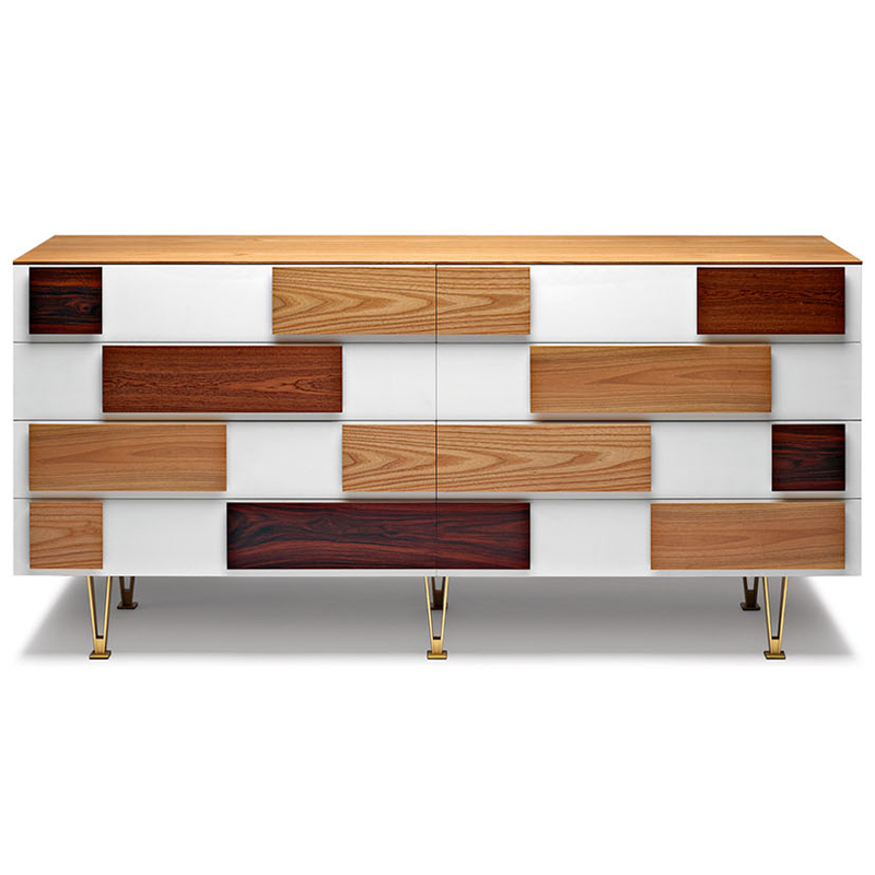 Дизайнерский широкий комод с ящиками Gio Ponti D.655.1 D.655.2 Chest of Drawers Белый Коричневый Древесина Латунь в Перми | Loft Concept 