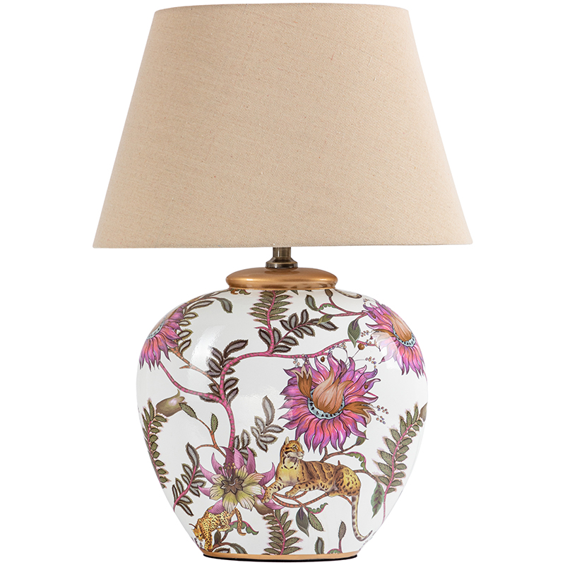 Настольная лампа с абажуром Leopard Flowers Lampshade Бежевый Белый Розовый в Перми | Loft Concept 