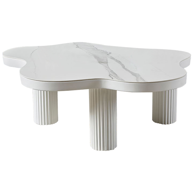 Кофейный стол со столешницей изогнутой формы Three White Pillars Coffee Table Белый Белый Мрамор Bianco в Перми | Loft Concept 