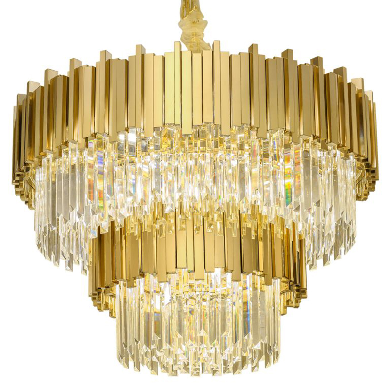 Круглая многоярусная люстра Luxxu Modern Cascade Chandelier Gold Metal Glass 80 Прозрачное Стекло Золотой в Перми | Loft Concept 