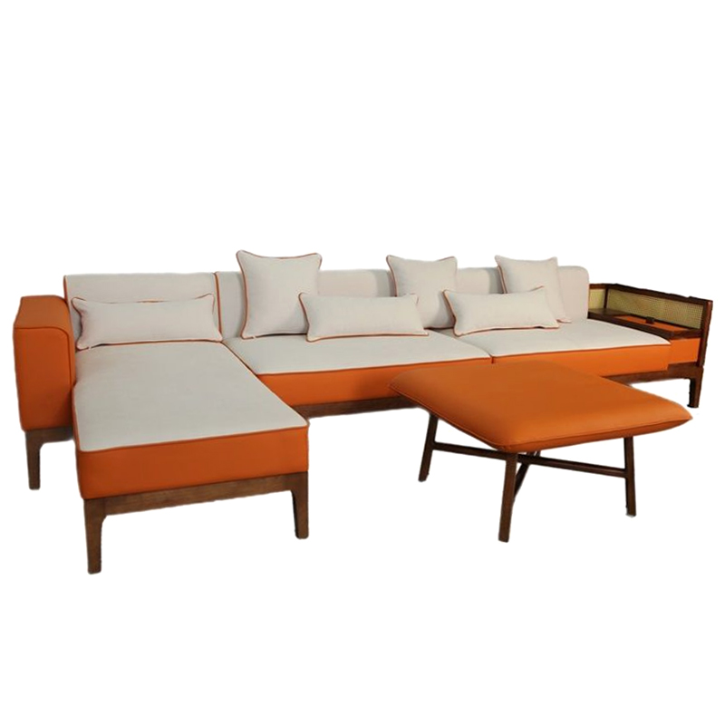 Угловой Диван с отделкой из ротанга Nava Rattan Decor Sofa Orange Терракотовый Белый в Перми | Loft Concept 