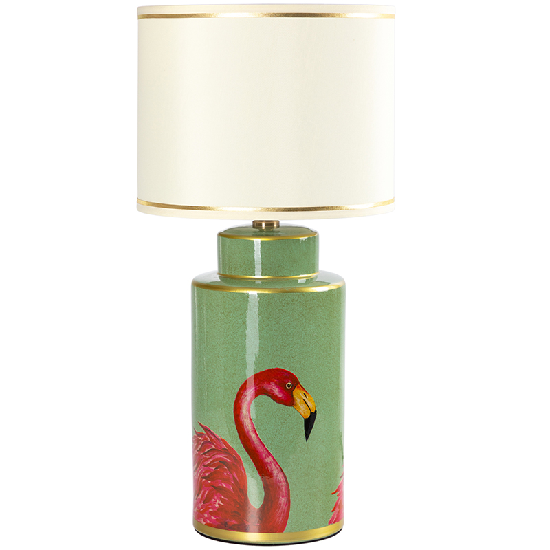 Настольная лампа Flamingos Green Lampshade Зеленый Розовый Бежевый в Перми | Loft Concept 