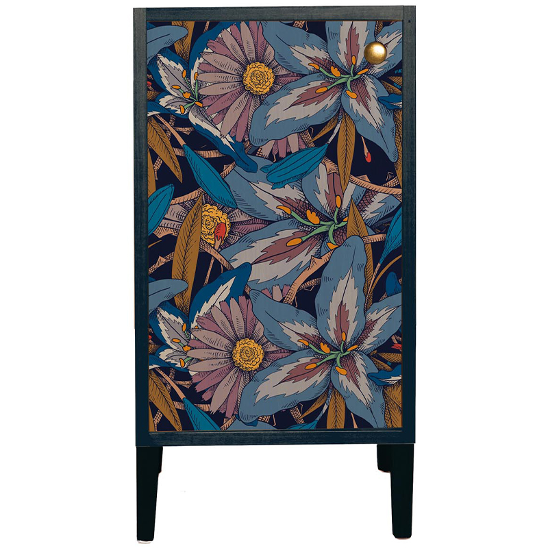 Шкаф с цветочным изображением Blue Floral Print Cabinet Синий Мульти в Перми | Loft Concept 