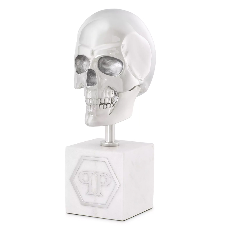 Статуэтка Philipp Plein Platinum Skull S Серебряный Белый Мрамор Bianco в Перми | Loft Concept 