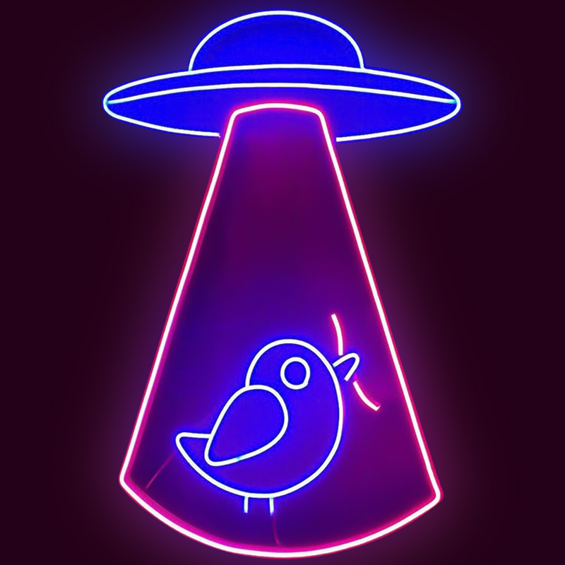 Неоновая настенная лампа UFO and Bird Neon Wall Lamp Синий Лиловый в Перми | Loft Concept 