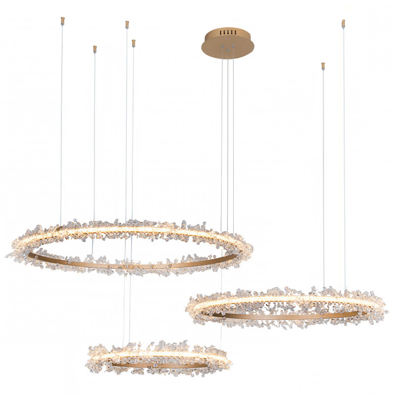 Люстра Crystal round chandelier Люстра 3 кольца Матовое Золото Прозрачный матовое золото в Перми | Loft Concept 