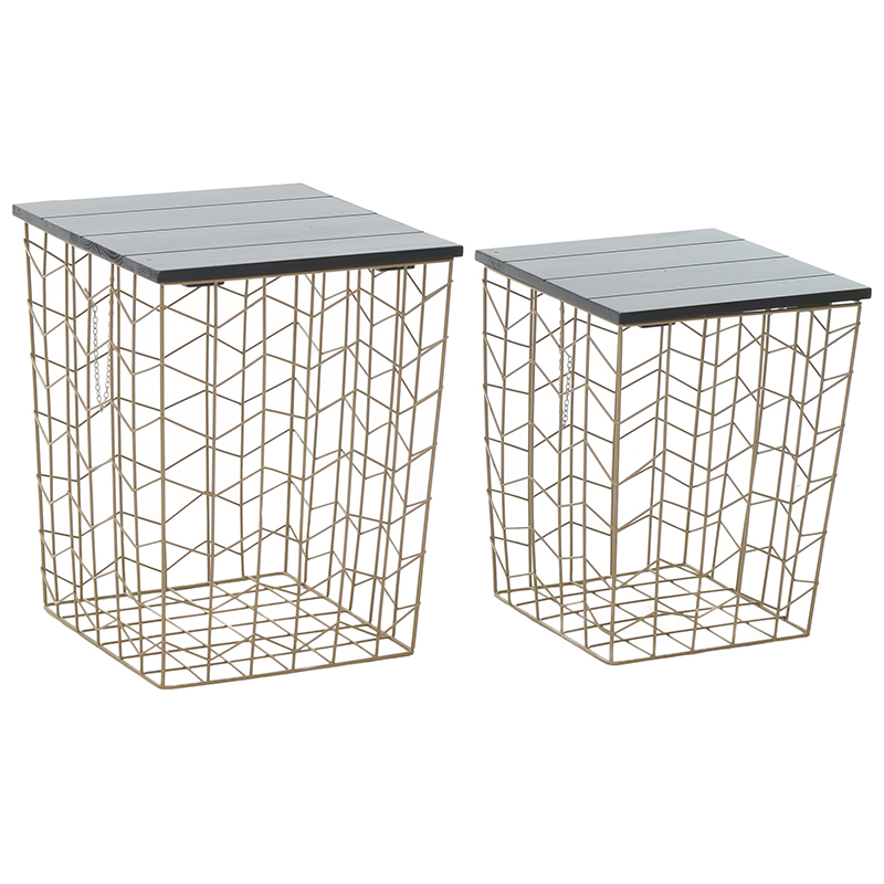 Комплект из приставных столов Wire Basket Side Table Золотой Черный в Перми | Loft Concept 