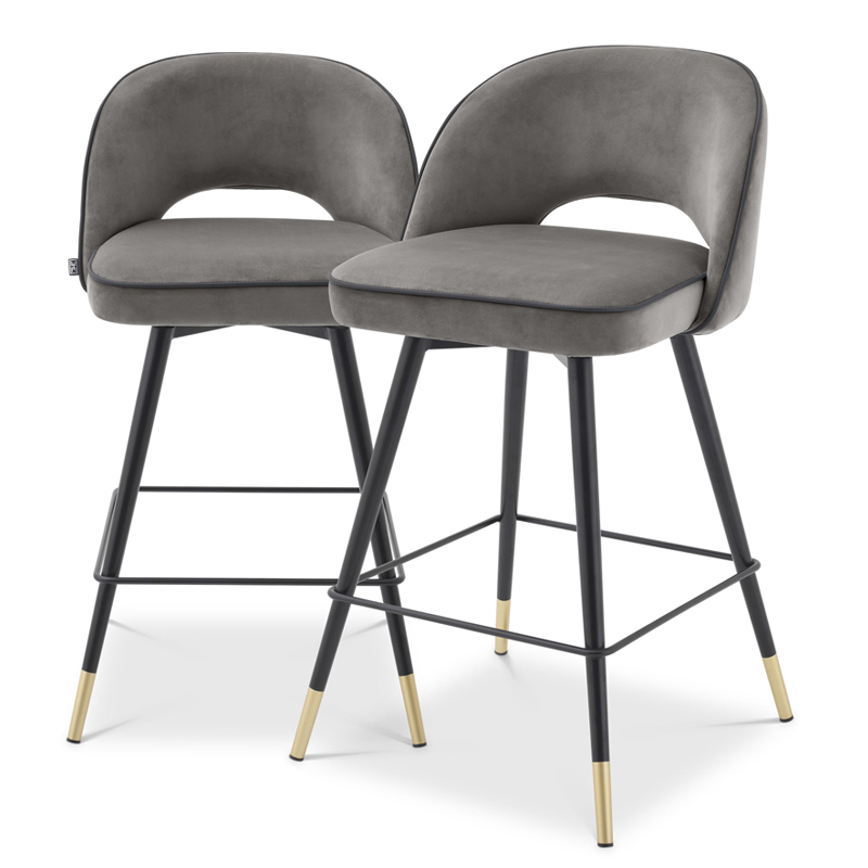 Комплект полубарных стульев Eichholtz Counter Stool Cliff set of 2 grey Серый Черный Латунь в Перми | Loft Concept 