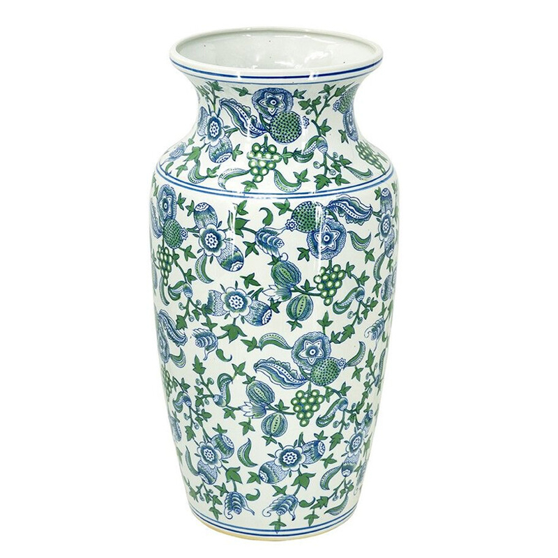 Ваза с зелено-голубым цветочным узором на белом фоне 61 см Blue & White Ornament Белый Синий Зеленый Ваза с зелено-голубым цветочным узором на белом фоне 61 см Blue & White Ornament Белый Синий Зеленый в Перми | Loft Concept