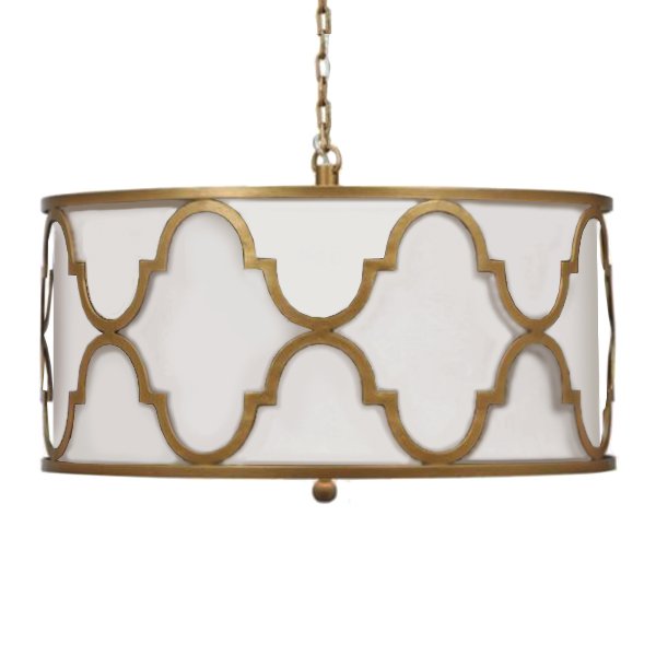 Люстра White Shade Gold Quatrefoil Overlay Drum Pendant Люстра White Shade Gold Quatrefoil Overlay Drum Pendant в Перми | Loft Concept