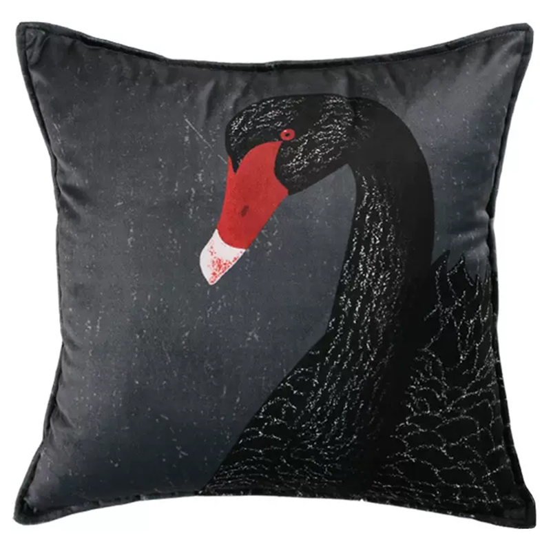 Декоративная подушка Black Swan II Cushion Черная Черный Серый Красный в Перми | Loft Concept 