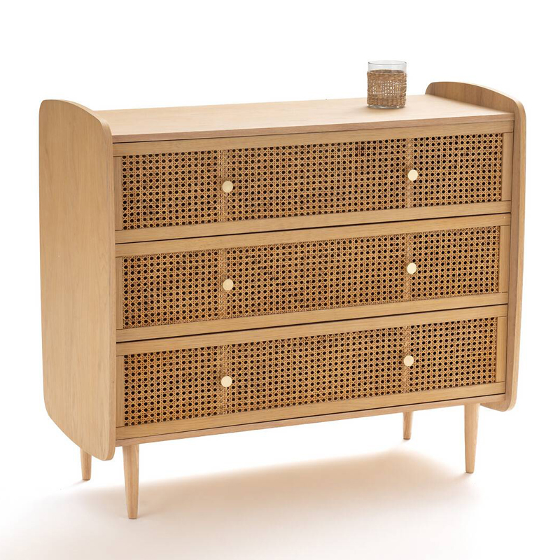 Комод с 3-мя ящиками из плетеного ротанга Aelius Rattan Wicker Chest of drawers Светлый дуб в Перми | Loft Concept 