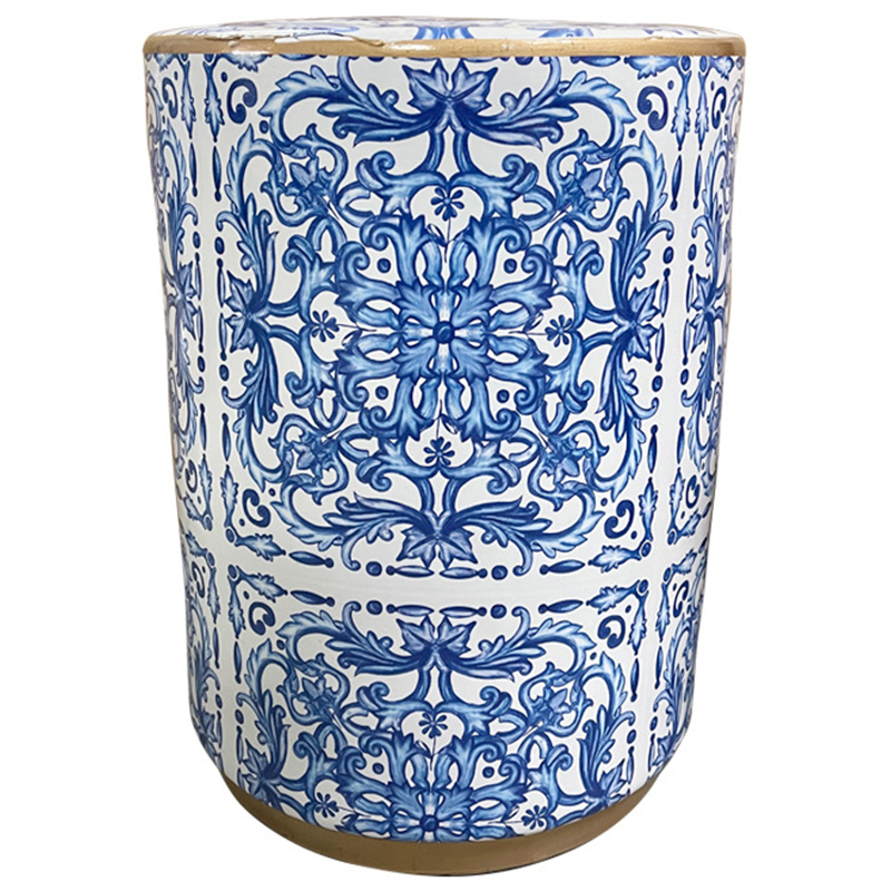 Керамический табурет Oriental Blue and White Ornament Ceramic Stool Белый Синий Золотой в Перми | Loft Concept 