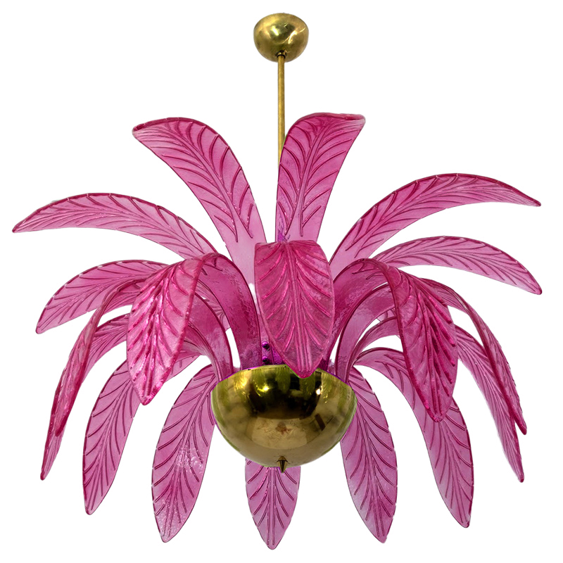 Люстра Modern Chandelier Palm Pink Стеклянные Листья Пальмы  Золотой Лиловый в Перми | Loft Concept 