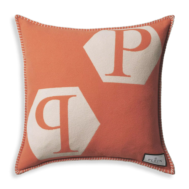 Подушка Philipp Plein Cushion Cashmere Orange Оранжевый Белый в Перми | Loft Concept 