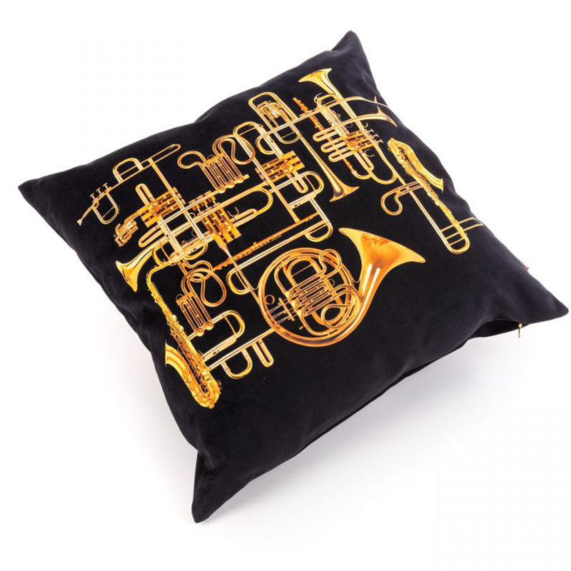 Подушка Seletti Cushion Trumpets Черный Золотой в Перми | Loft Concept 