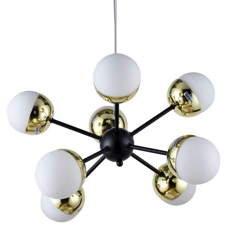 Люстра Sputnik White and Gold Globe Chandelier 8 Черный Золотой Белый в Перми | Loft Concept 