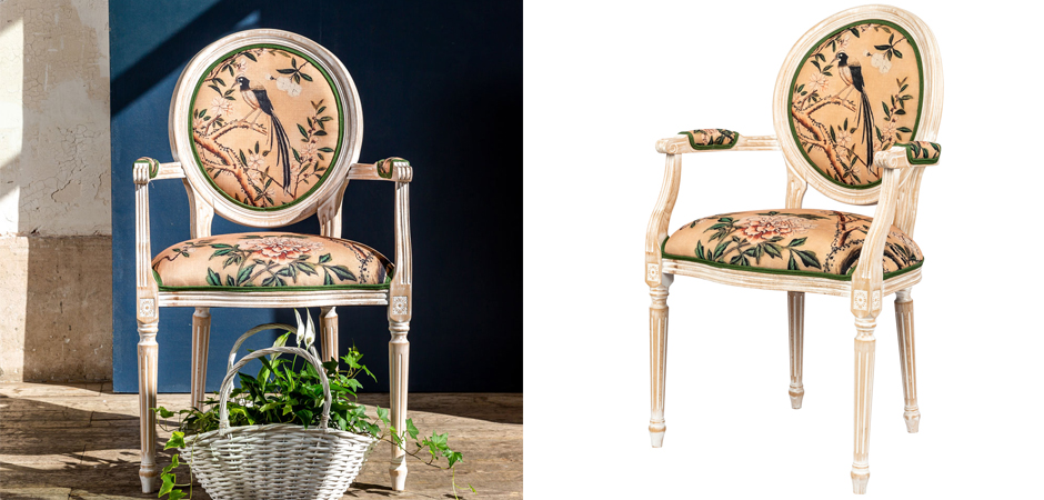 Стул с подлокотниками Beige and Green Chinoiserie Chair Стул с подлокотниками Beige and Green Chinoiserie Chair - Loft-Concept в Перми