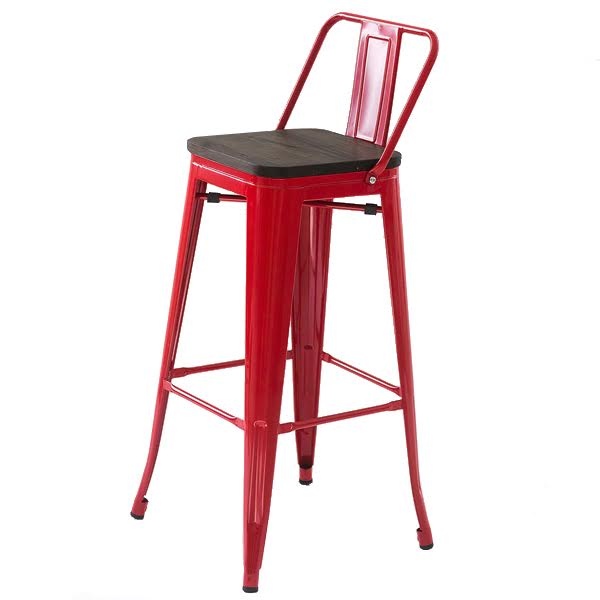 Барный стул Tolix Bar Stool 75 Backed Wood Red Красный Коричневый в Перми | Loft Concept 